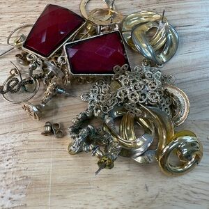 Vintage Gold and Red Earrings Lot All Pairs, studs, dangle, get the trend